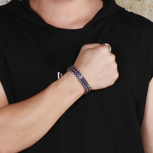 Rainbow titanium steel woven double dragon bone bracelet for men with metallic luster