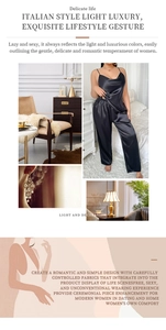 Detail eines eleganten schwarzen Satin-Schlafanzug-Sets mit Camisole und loser Hose