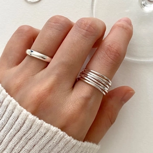 Minimalist multi-layer 925 sterling silver geometric rings for women shown on hand