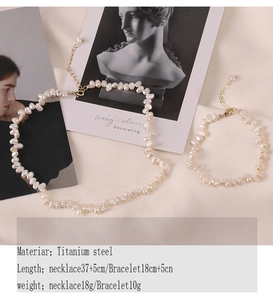 Detailed specs of titanium steel baroque pearl necklace and bracelet jewelry set