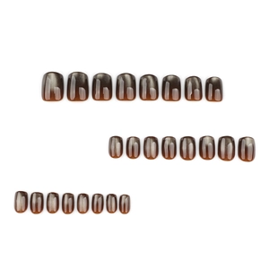 Brown cat eye gradient press-on nails set in short square shape for women