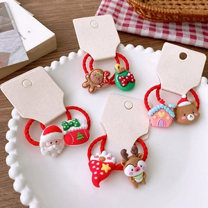 Cute Christmas Hair Ties For Kids Festive Red Elastic Hair Bands Cartoon Santa Claus Reindeer Gingerbread Man Hair Accessories
