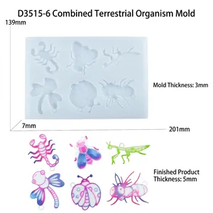 Dimensions détaillées du moule en silicone 6 cavités insectes pour résine et DIY