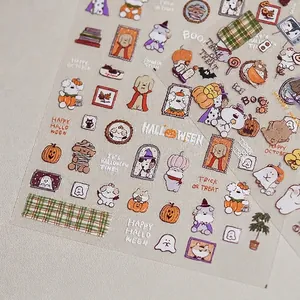 Halloween cartoon nail art stickers with pumpkin, ghost, and cute dog motifs