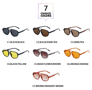 Detailed grid showing seven color options for double-bridge pilot sunglasses