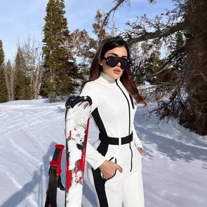 Combinaison de ski une pièce pour femme bicolore noir et blanc en tissu imperméable