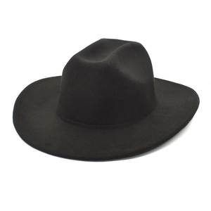 Classic black wide brim wool felt cowboy fedora hat for men and women in winter