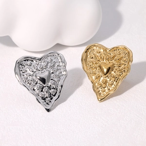 Vintage Stainless Steel Heart Ring Hammered Lava Texture 18K Gold Plated Adjustable Open Finger Jewelry For Women