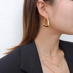 Chic 18k gold plated geometric U-shaped earrings and layered necklaces for women