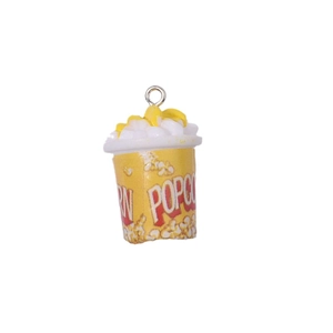 Miniature resin popcorn bucket DIY charm with metal ring for keychain decoration