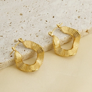 18K gold plated stainless steel chunky wave hoop earrings with irregular pleated texture