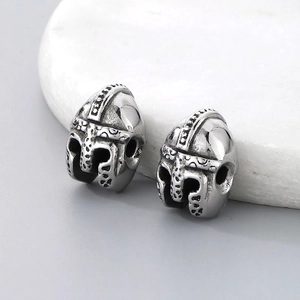 Stainless Steel Spartan Helmet Spacer Beads Retro Silver Viking Style Perforated DIY Jewelry Making Findings