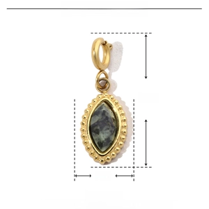 Detail showing 20mm by 7mm natural green stone pendant on stainless steel base
