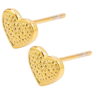 Detail of vintage heart earrings in 304 stainless steel with golden textured surface