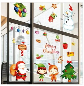Détails des autocollants de fenêtre de Noël aquarelle avec Père Noël et bonhomme de neige