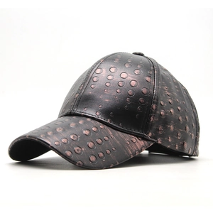 PU Leather Baseball Cap Embossed Dot Metallic Vintage Fashion Adjustable Snapback Hat For Men Women
