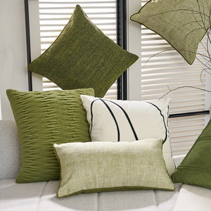 Nordic Style Decorative Pillow Covers Solid Green Off-White Pleated Grid Quilted Embroidery Cushion For Sofa Couch Home