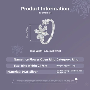 Detaillierte Größenangaben des S925 Silber Eisblumenrings mit Platinbeschichtung und Opal-Inlay