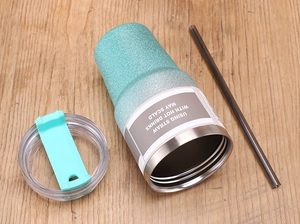 Top view of 30oz glitter gradient insulated tumbler with stainless steel liner and straw