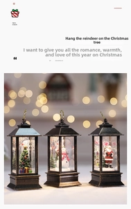 Detailed view of three vintage Christmas lanterns with Santa, Snowman and Tree scenes