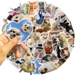 Waterproof cartoon cat and dog meme stickers for laptop and journal decoration