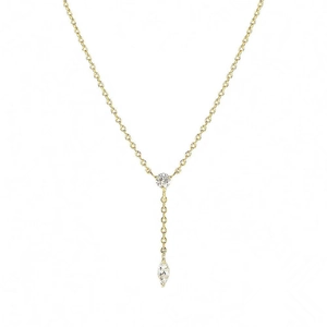 Elegant 14k gold plated sterling silver Y-shaped necklace with round and marquise stones