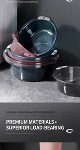 Macro detail of thickened plastic basins with non-slip handles in a stackable design