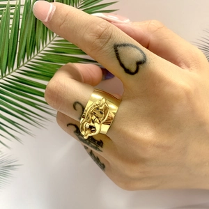Stainless Steel Rings For Women Gold Silver Color Cuban Chain Link Braided Multi Layer Criss Cross Industrial Jewelry Bands