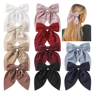 Large Bow Hair Clip Satin Fabric Solid Color Elegant Barrette French Spring Clip For Women Girls Hair Accessories