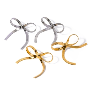 Elegant 18k gold and silver stainless steel bow earrings with flat snake chain texture