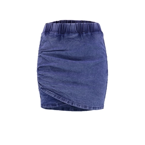 Slim fit denim mini skirt with elastic waist and ruched detailing in washed blue