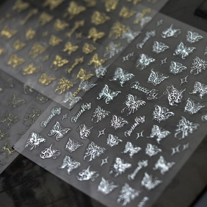 Japanese gold and silver 5D butterfly nail stickers with metallic foil butterfly patterns