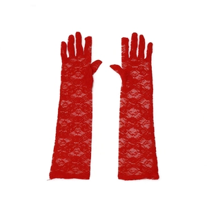Elegant long red floral lace gloves for wedding bridal and formal evening occasions