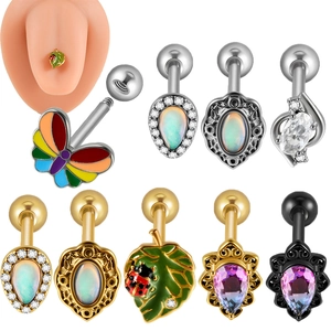 Anneaux De Langue Acier Inoxydable Piercing Bijoux Zircon Opale Coccinelle Feuille Papillon Forme Mode Bijoux De Corps