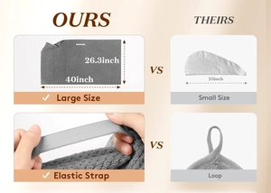 Comparison showing our large 40x26 inch microfiber hair towel versus smaller standard sizes