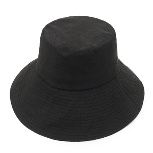 Men's black wide brim bucket hat with breathable mesh fabric for outdoor sun protection