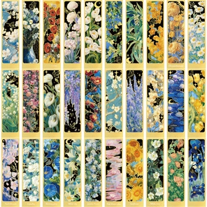 30-piece set of floral oil painting bookmarks featuring vintage botanical illustrations