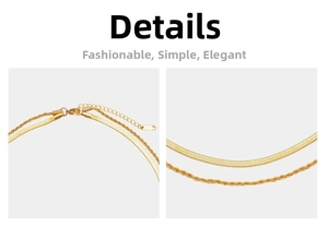 Detail view of gold layered flat snake chain and twist rope necklace with lobster clasp
