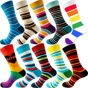 Cotton Mid-Calf Socks Striped Polka Dot Heart Print Rainbow Crew Hosiery Casual Trendy For Men Women