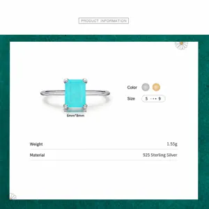 Anillo clásico de plata esterlina S925 con gema verde rectangular de 6x8 mm