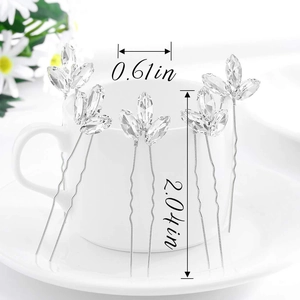 Detailed view of 5-piece silver rhinestone hair pins with size 0.61 by 2.04 inches