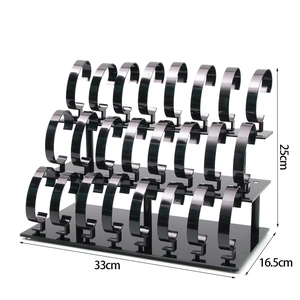 Black acrylic 3-tier watch display stand with 24 C-rings and size dimensions