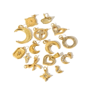 18k gold plated stainless steel pendants with cross heart and star shapes and zircons