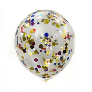 Clear latex balloon with colorful round paper confetti for festive party decorations