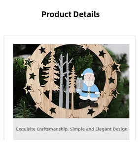 Detail of wooden Christmas ornament with Santa Claus and stars on festive pine branches