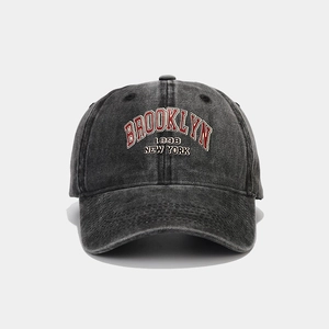 Vintage washed charcoal baseball cap featuring Brooklyn 1898 embroidery and curved brim