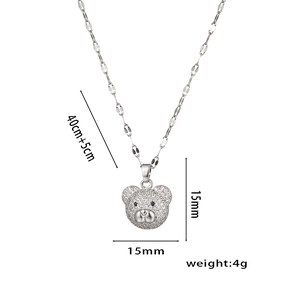 Sparkling pavé zircon bear pendant necklace on a lip chain with size specifications