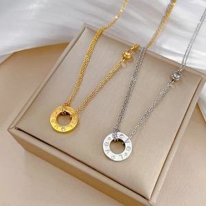 Minimalist titanium steel LOVE ring pendant necklaces in gold and silver finishes