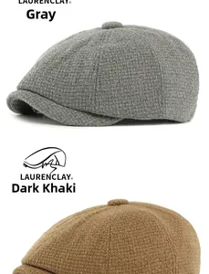 Detailed knit texture of grey and khaki wool blend newsboy caps with tweed finish