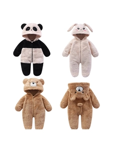 Barboteuses bébé en polaire aux motifs panda, lapin et ours avec capuches mignonnes